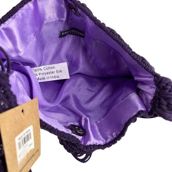Earthbound Trading Co Purple Macrame Crochet Bag Crossbody New - Picture 7 of 16